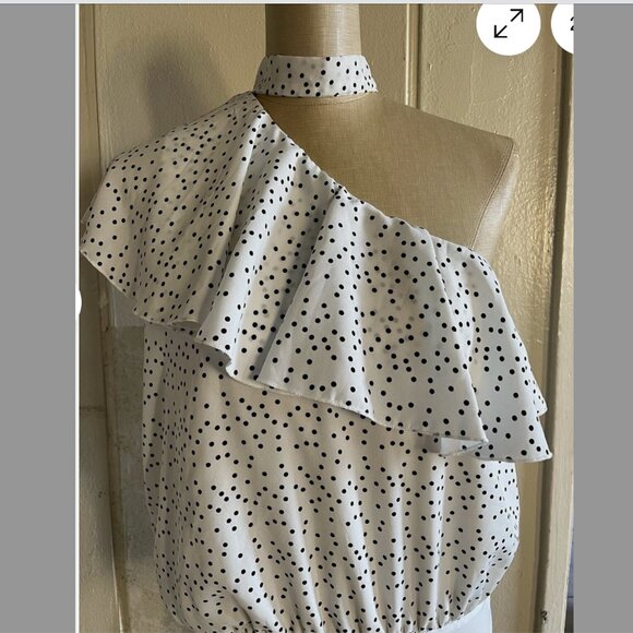 Black and white polka dot asymmetric bodysuit size small - Picture 1 of 3